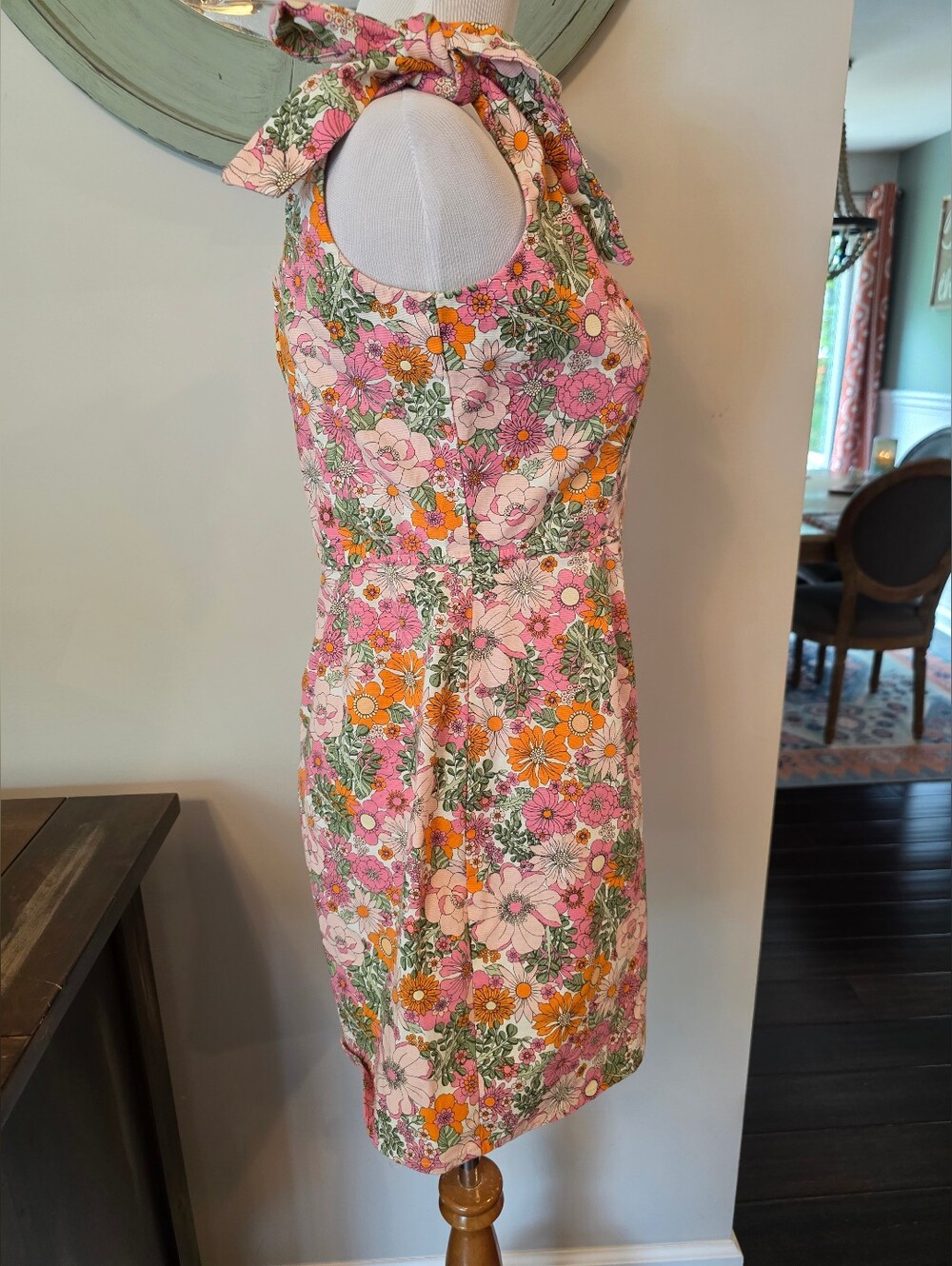 Trixxi Size Medium Retro Floral Square Neck Mini Dress w/ Shoulder Tie Straps - Picture 5 of 11